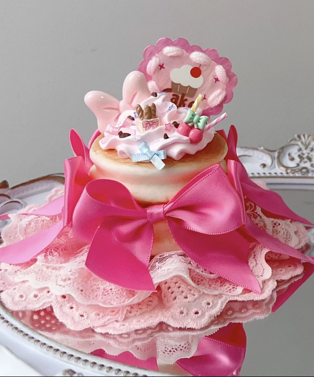 Golden Pikaka - Cherry and Strawberry Cake Collection - Frosted Small Top Hat with Fruit Toppings