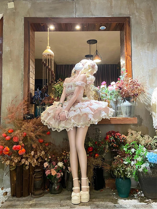 Creamy - Pink Ballet Doll - JSK with a tiered lace-trimmed skirt