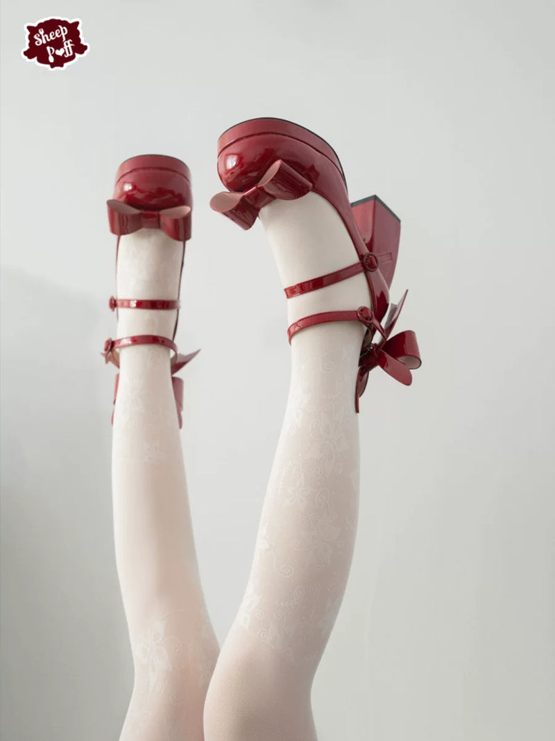 Sheep Puff Miss Bunny Lolita Heels featuring adorable bunny details and pastel pink accents, perfect for cute fashion styles.
