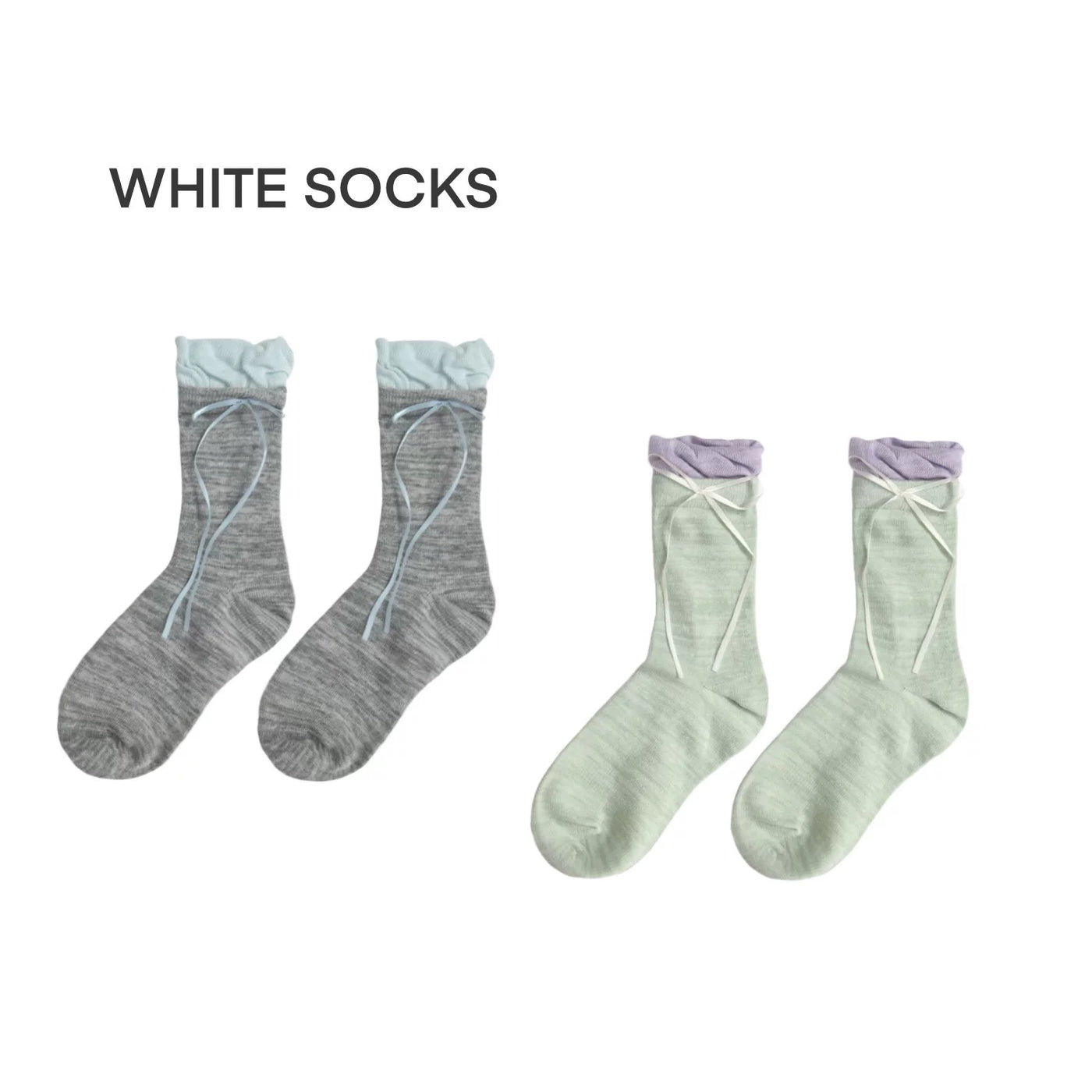White Socks - Ballet Bow - Faux-Layered Calf Socks with Bow Ties