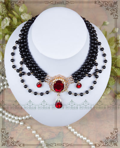 Rose of Sharon - Customized Lolita Pearl Necklace - with Gemstone Pendants Neckwear