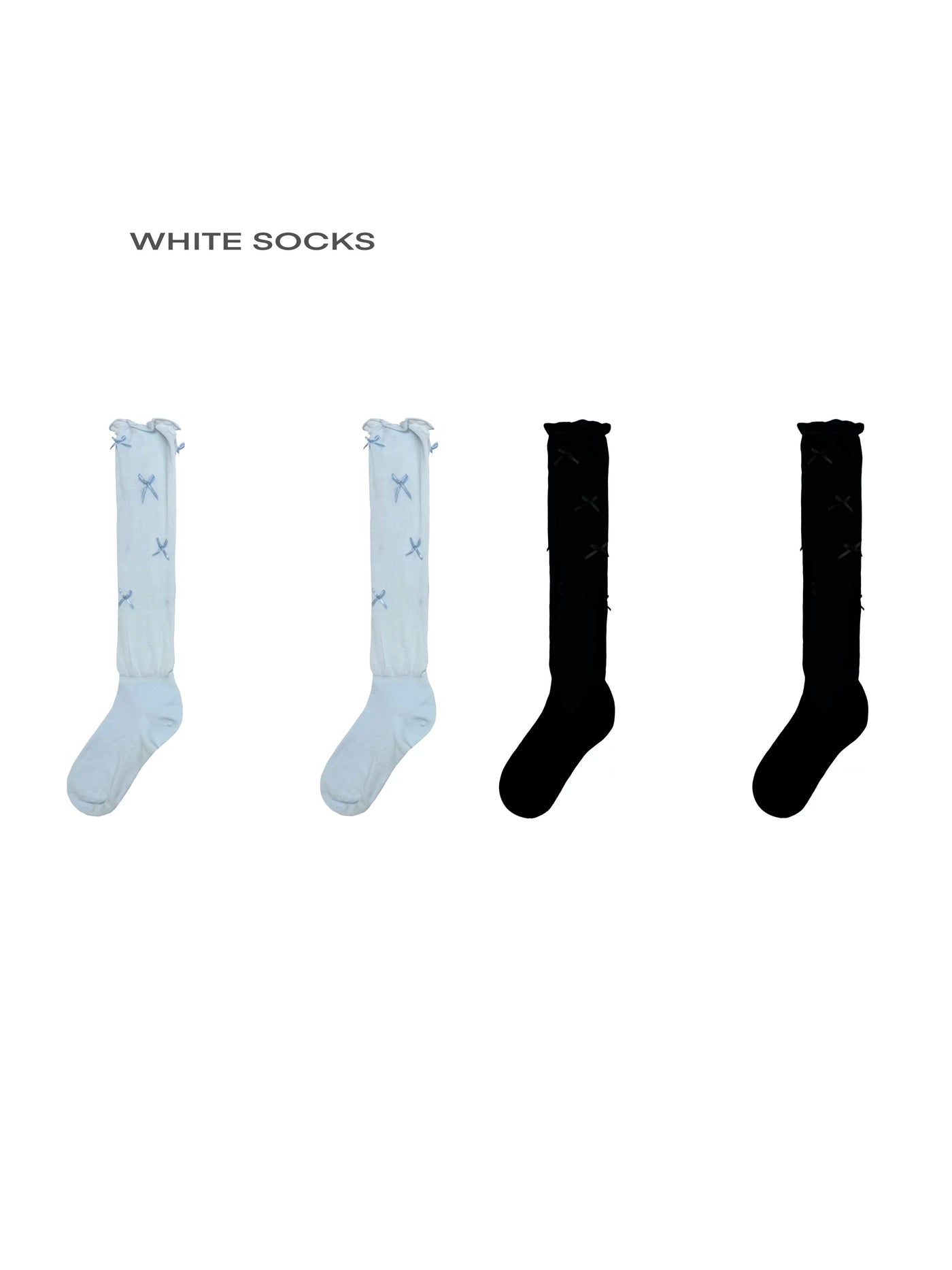 White ruched stack socks with small bow ankle detail