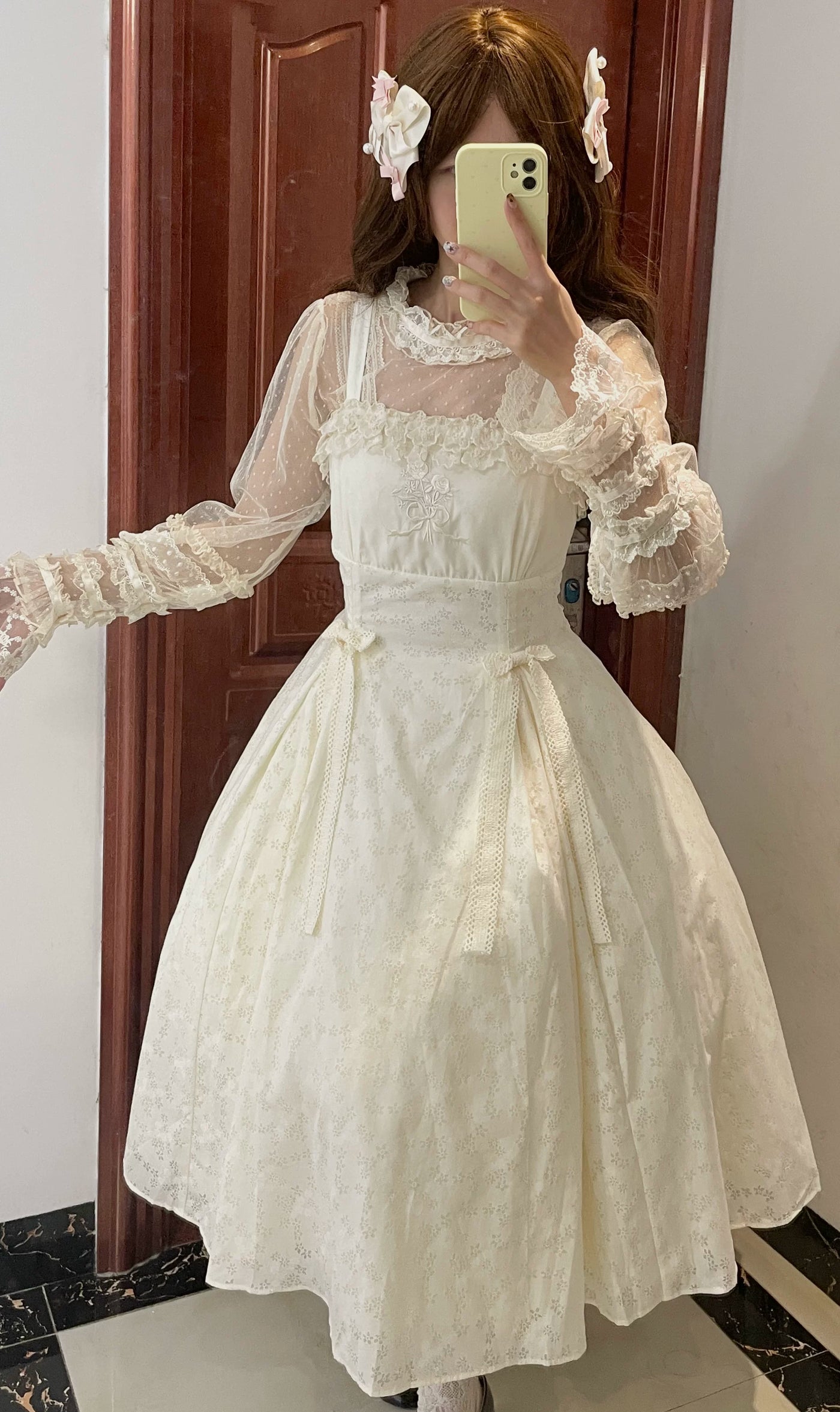 Pumpkin Planet - A Bunch of Spring Appointments - White JSK with Floral Burnout Embroidery