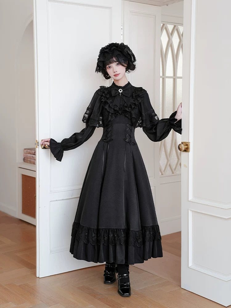 With PUJI - White Daylight - Elegant Lolita Long Sleeve OP Dress, Side Zipper detail view 4