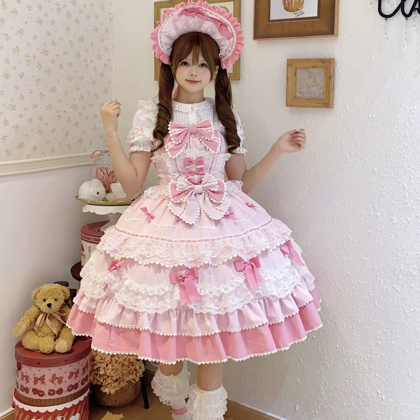 Sweetheart Dream Machine - Ribbon Layers - Lolita JSK Dress with Tiered Ruffles and Bow Details