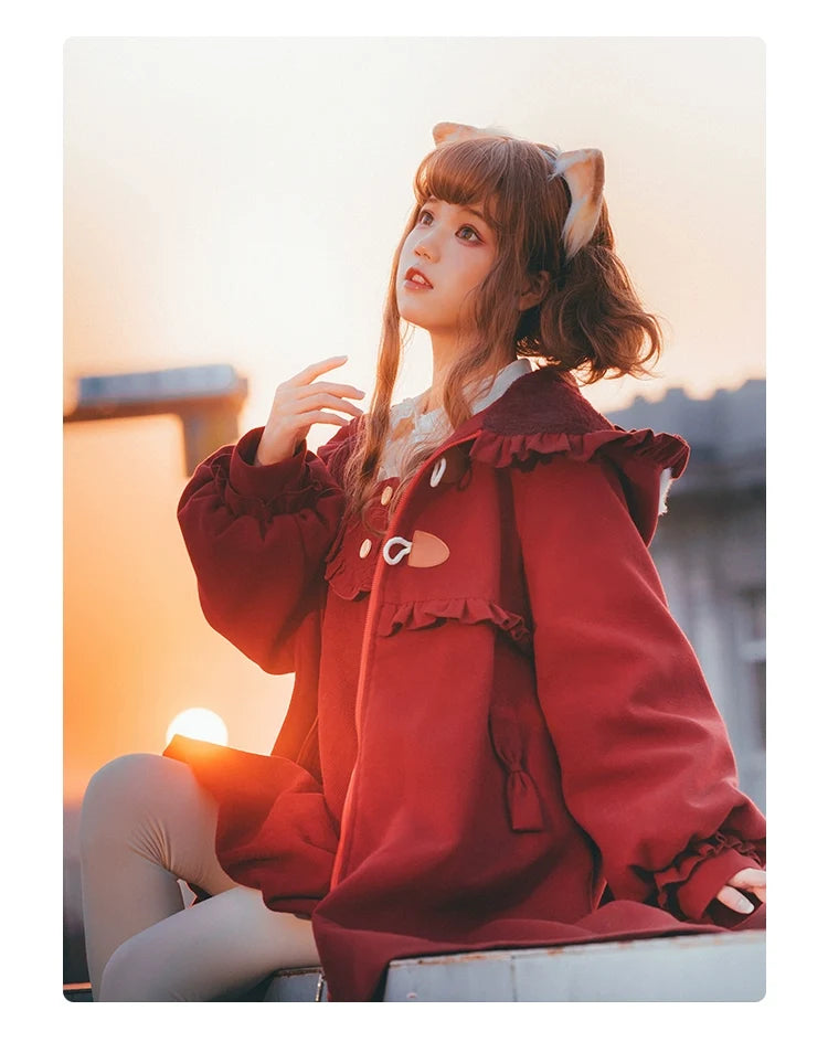 Fairy Cat - Winter Cat - Sweet Lolita coat with a ruffled cat-ear hood - product detail 7