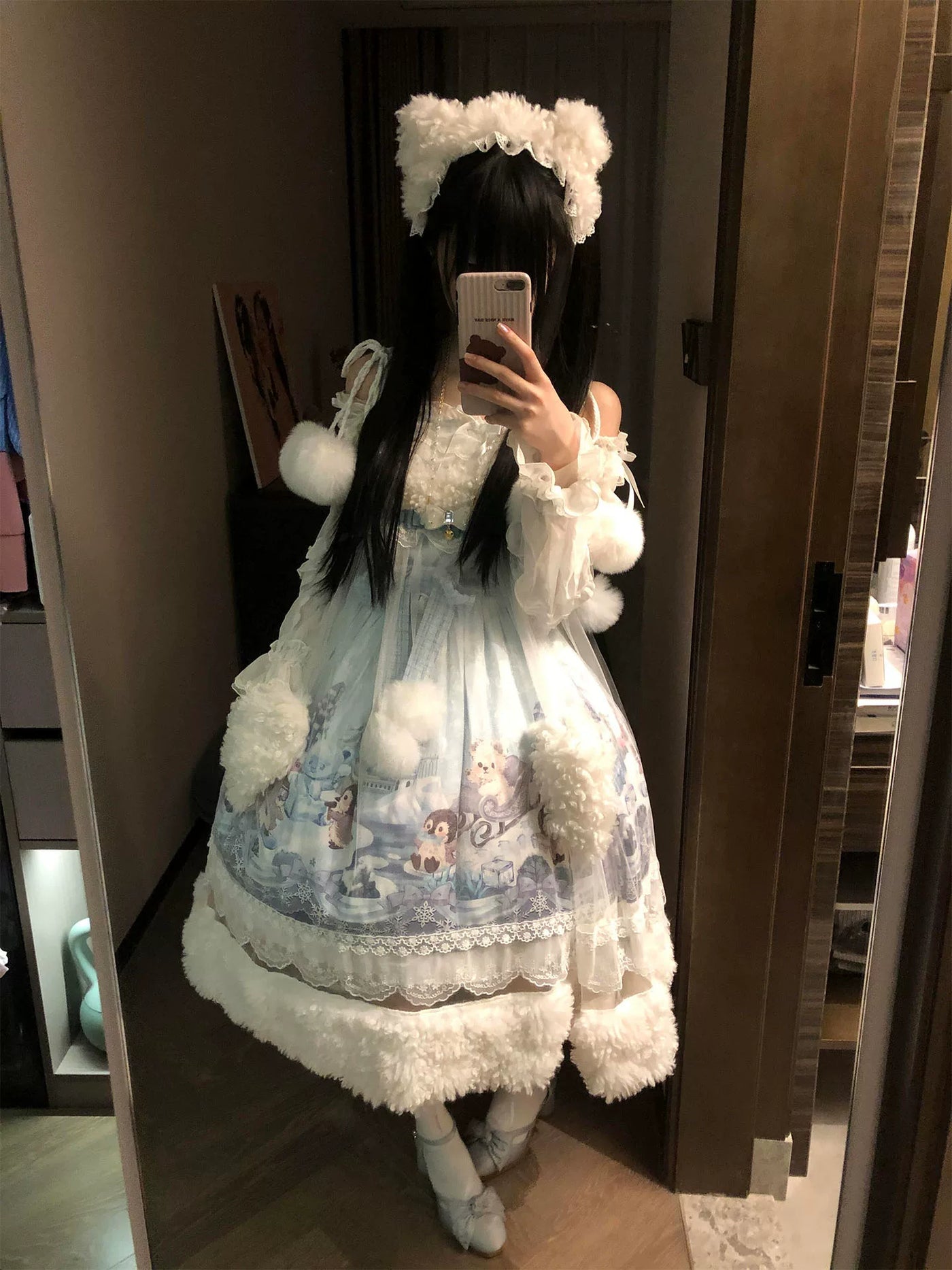Dream Bunny - Penguin Snow Treasure - Penguin-print JSK with plush trim
