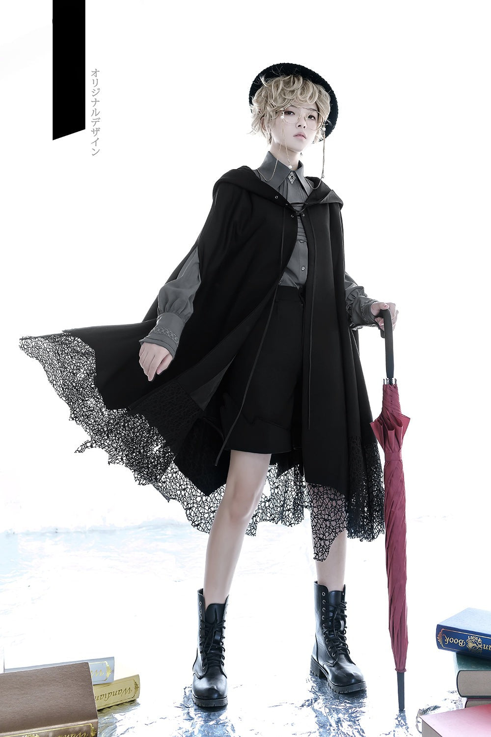 Princess Chronicles - Black and Blue - Retro Ouji Lolita Shirt, Mutton Sleeves