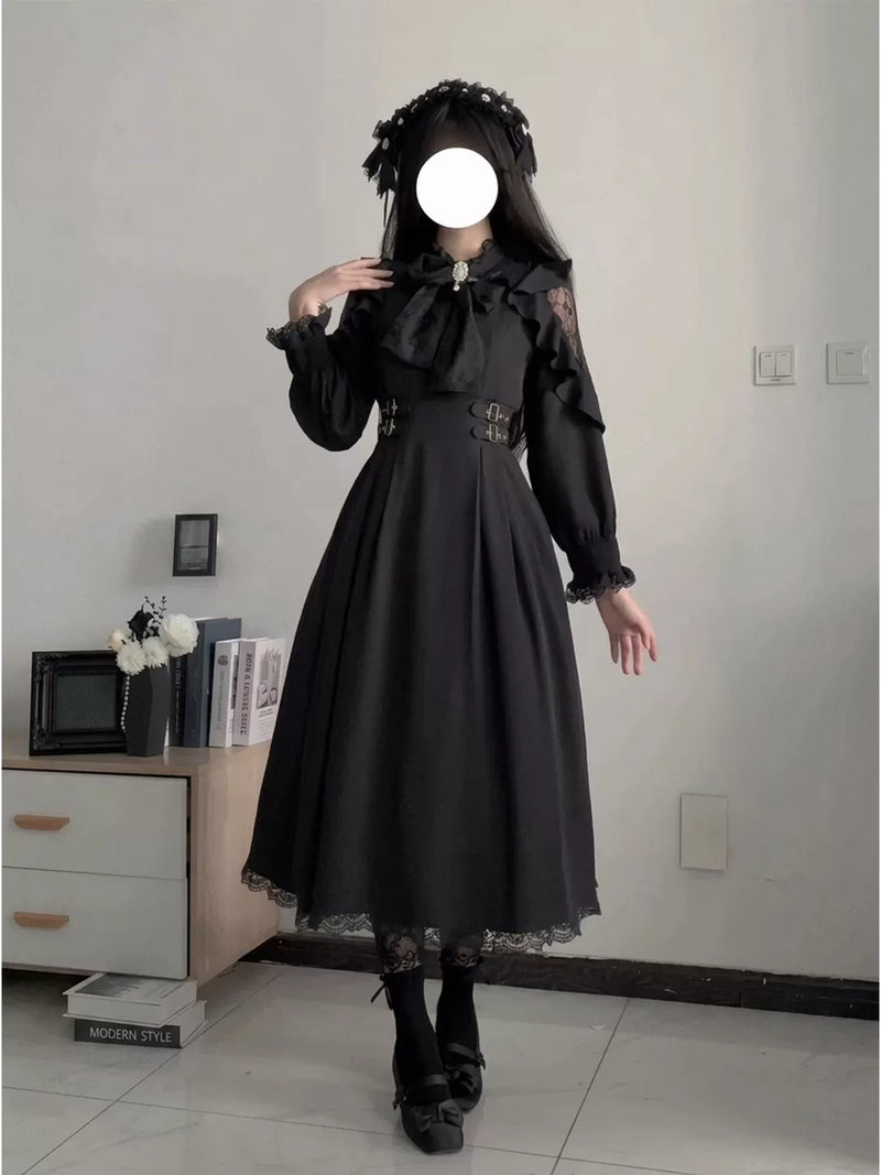 Rose Dreamscape - Black Bow - Black OP dress with a large neck bow