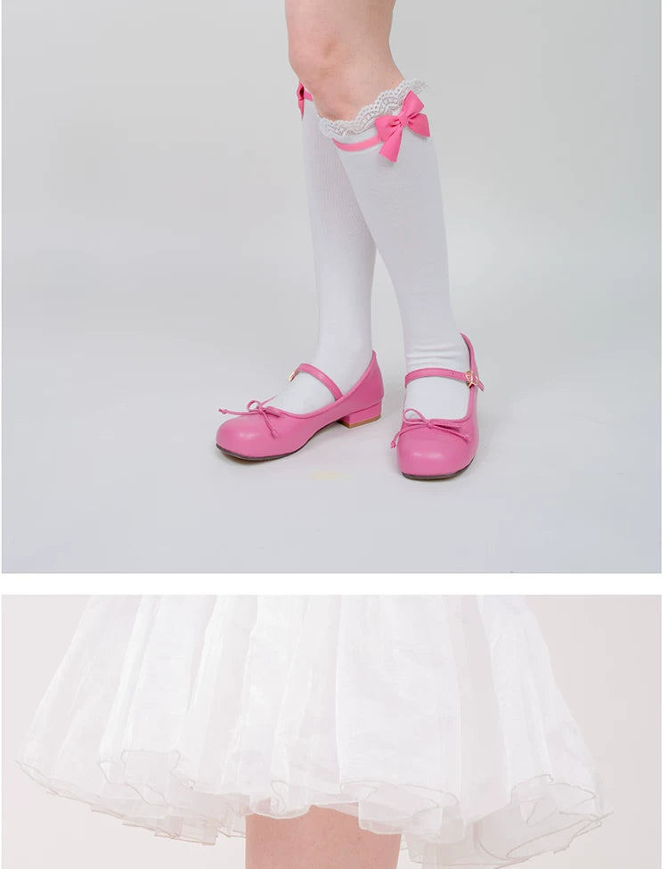 roji roji - Doll Bow Lace - Black or Pink Lace-Trimmed Socks in Three Lengths