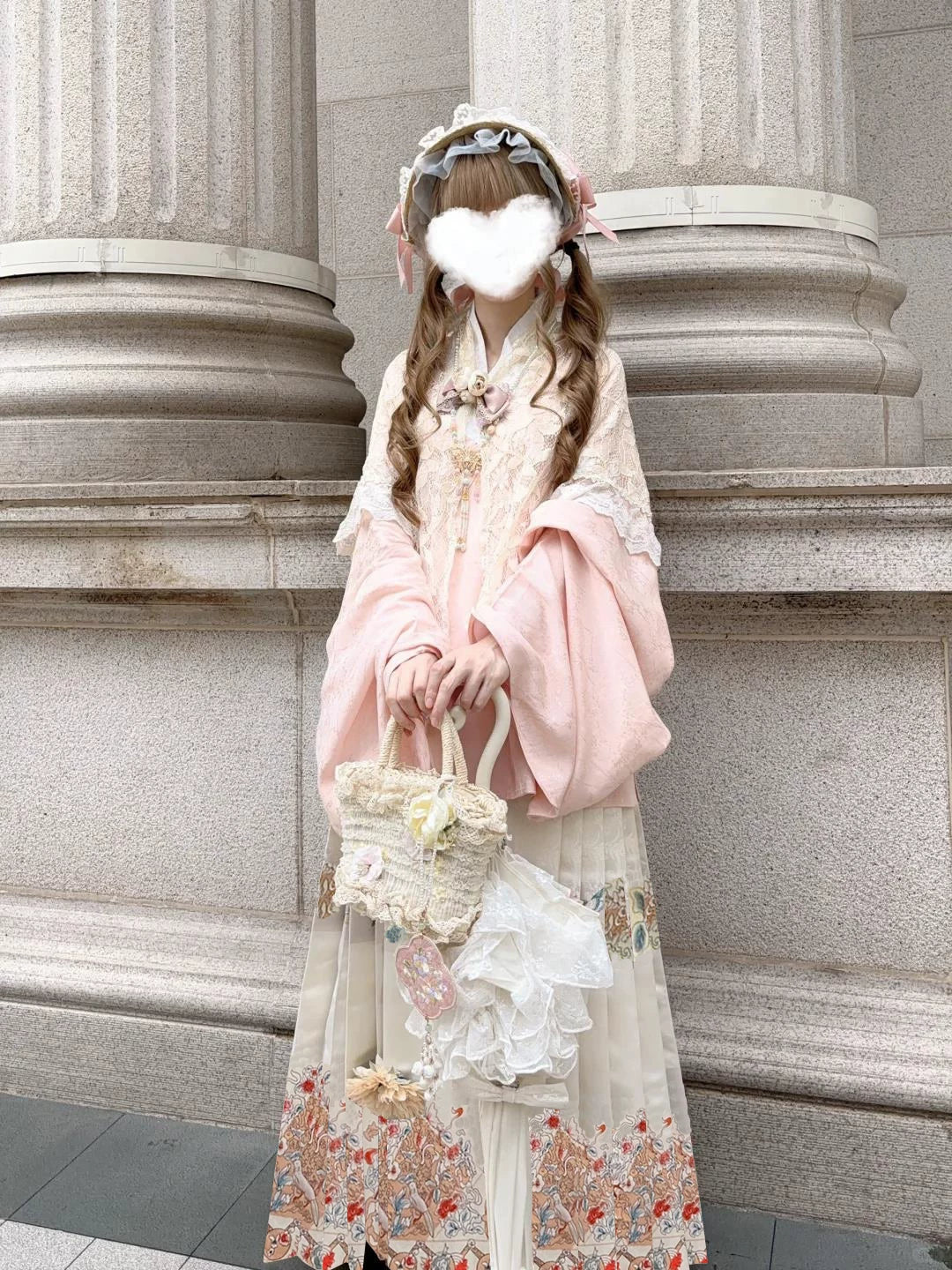 Creamy - Pink Han-Inspired - Lolita fashion set with printed mamian skirt hem