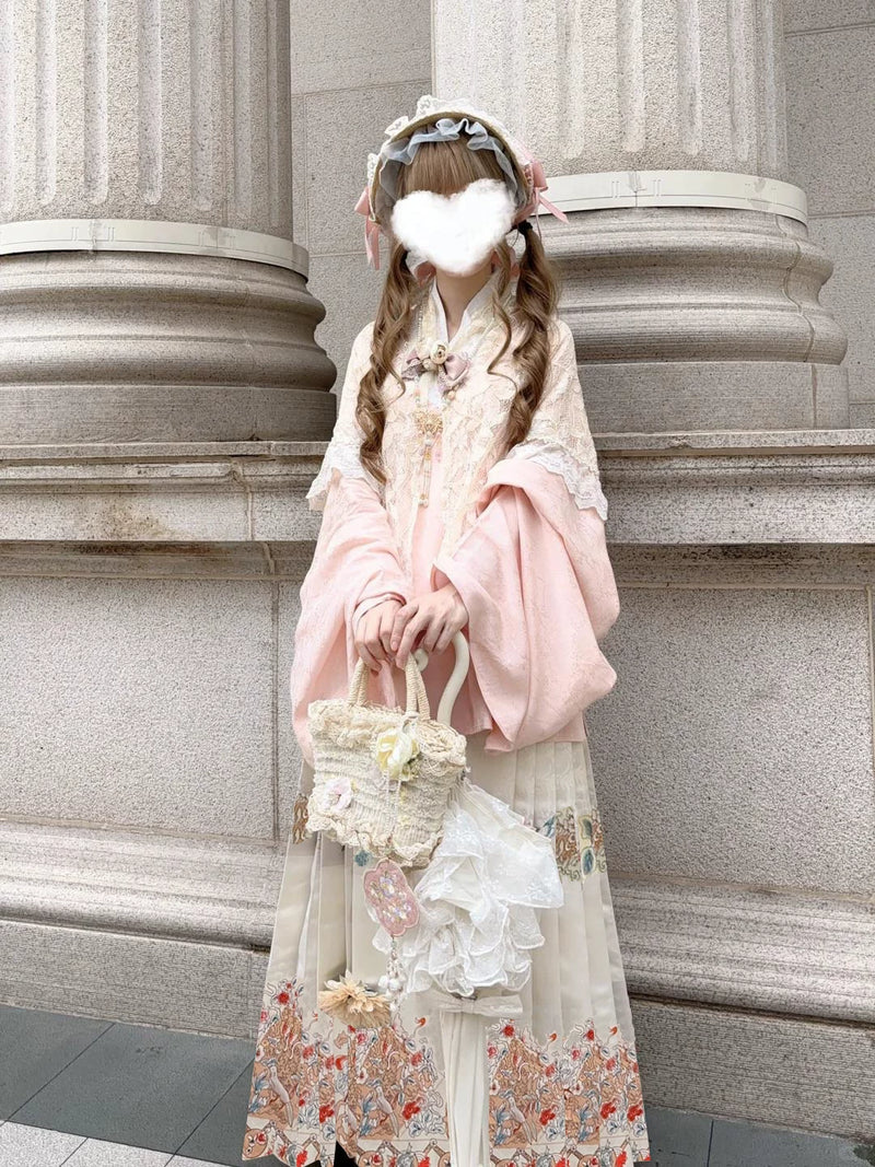 Creamy - Pink Han-Inspired - Lolita fashion set with printed mamian skirt hem