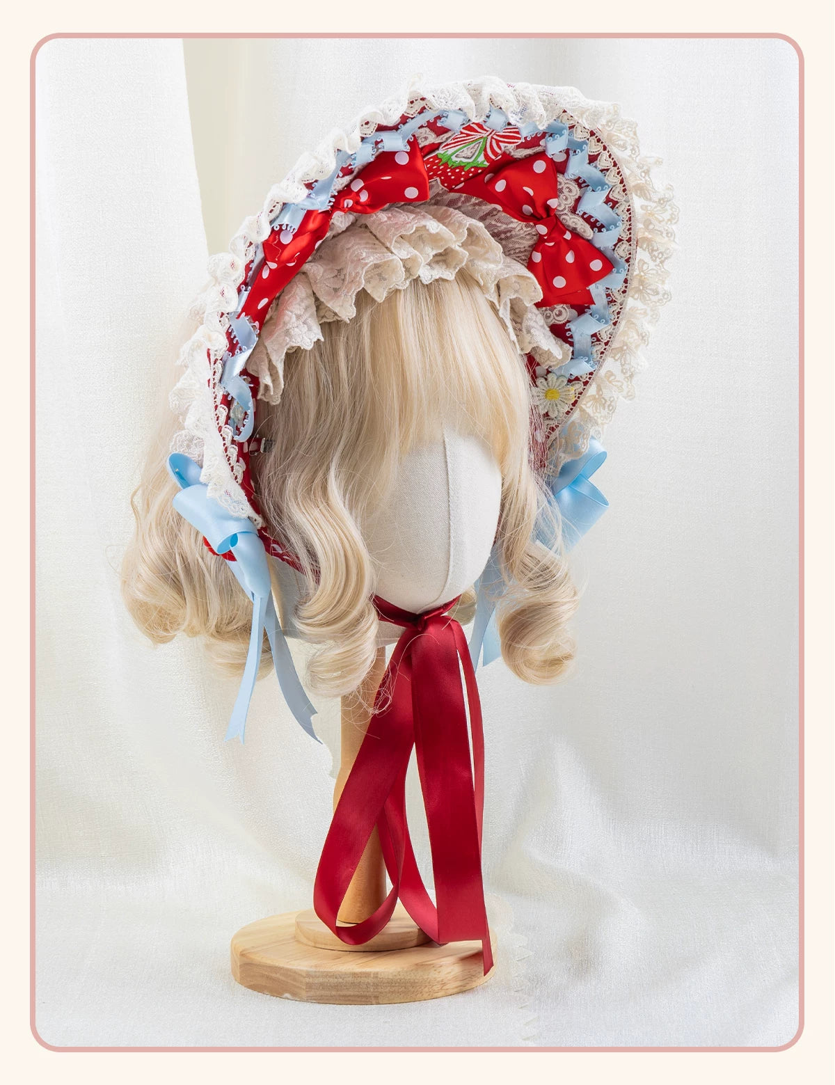 Stardust Rose - Strawberry Polka Dot - Six-Style Headwear Selection with Ice-Blue Ribbons