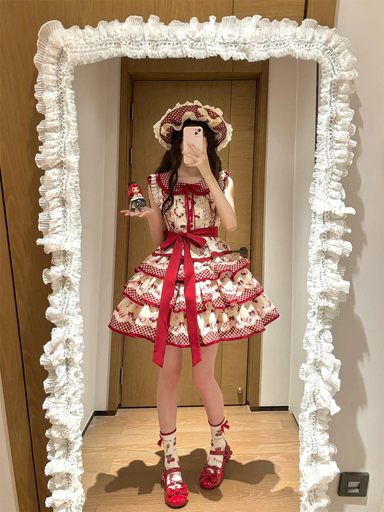 Dream Bunny - The Cherries Are Ripe - Cherry-Print Lolita Fashion Set with Gingham Ruffles