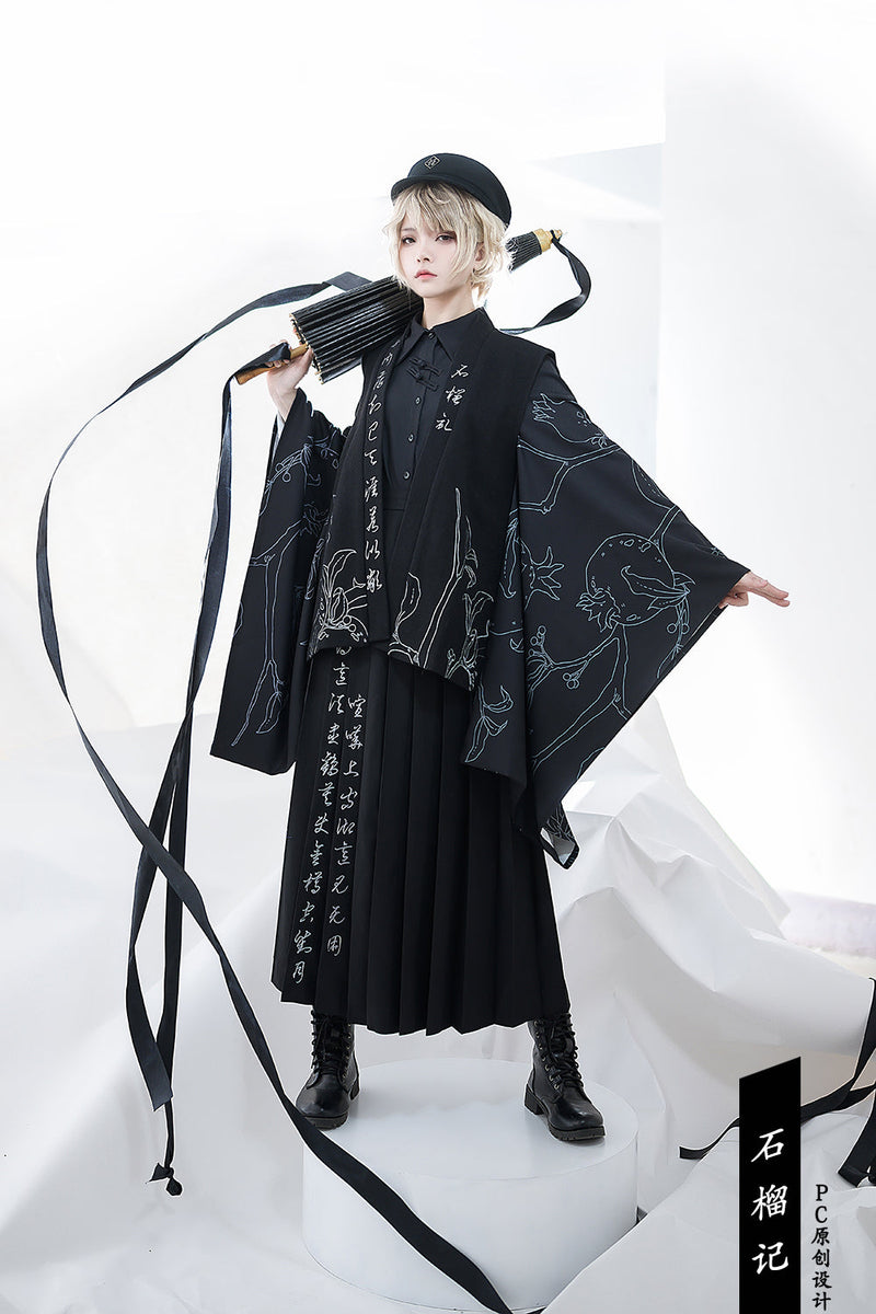 Princess Chronicles - Pomegranate Note - Chinese Style Black Pleated Skirt