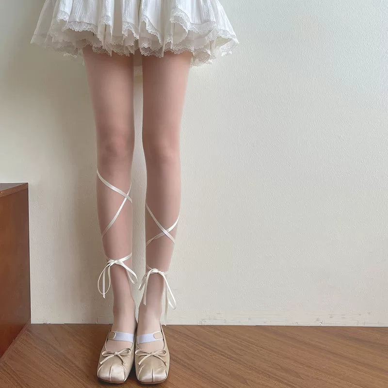 Sock Noble - Bare-Leg Ribbon - Sheer Stockings with Satin Ribbon Ties