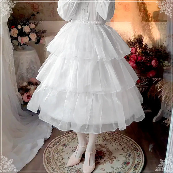 Adjustable Three-Hoop Lolita Petticoat - 50–70 cm — White