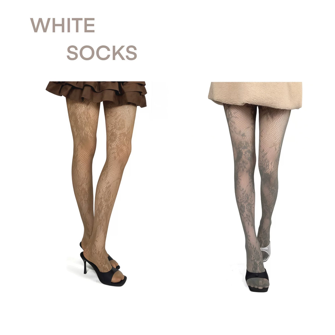 White Socks - Floral Web - Lace-Pattern Tights with Floral Openwork