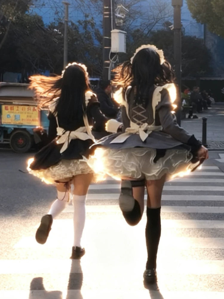 With PUJI - Suki - Maid Lolita OP Dress, Ruffle Trim & Square Neckline detail view 4