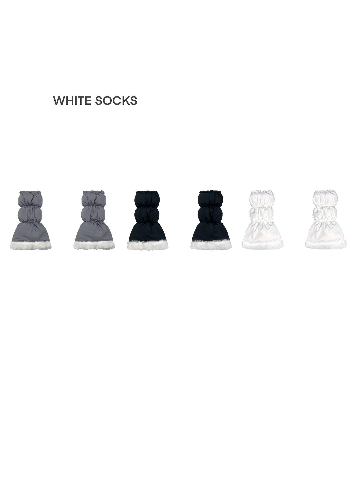 White Socks - Winter Puffer - Warm Leg Warmers with Fluffy Trim