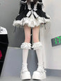 White-bow calf socks (velvet style) / One size (fits calf circumference within 40)