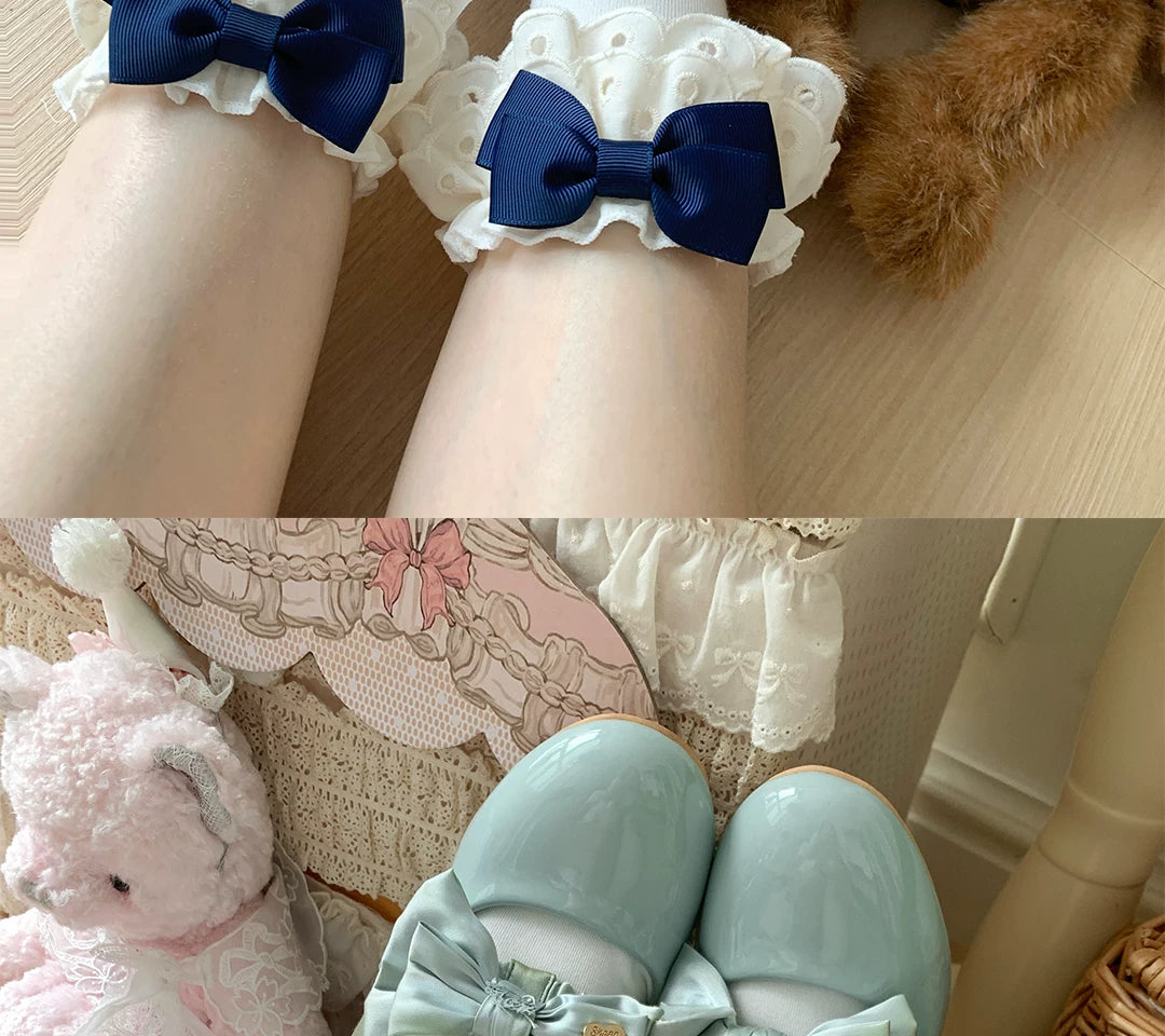roji roji - Rose Tea Party - Cotton Mid-Calf Socks with Lace and Bows