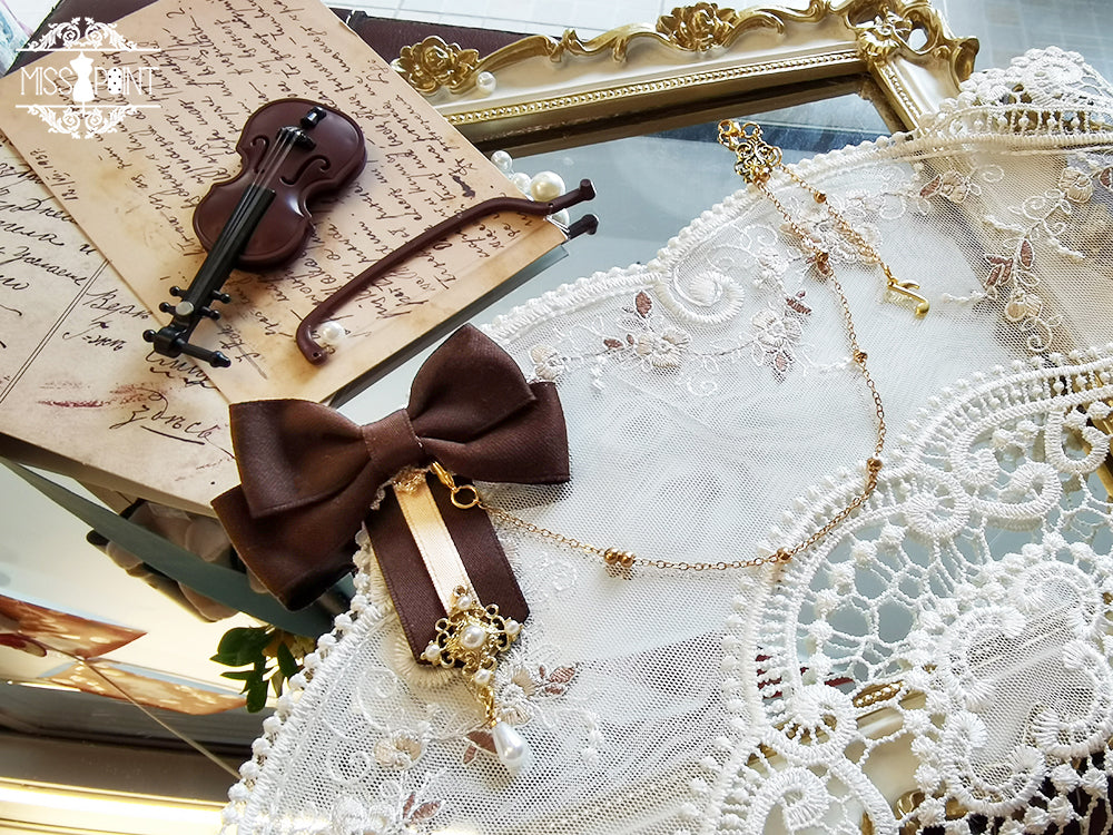 Golden Movement - Lolita Accessory Brooch Bow Tie KC Brown Butterfly Bow Chain Brooch