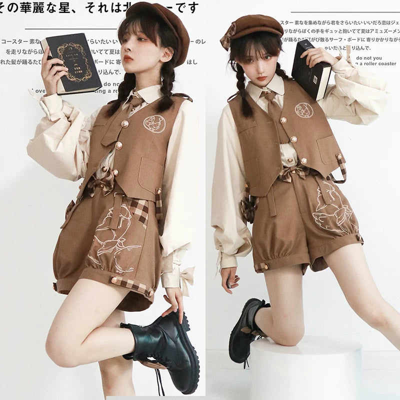 Baozi Pig - Detective Goose - Blouse, Vest and Shorts Options with a Cream Collar