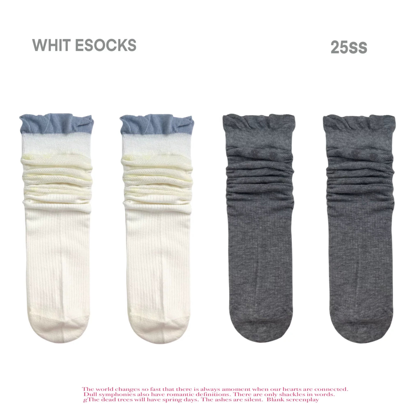 White Socks - Floral Openwork - Cotton-Yarn Mid-Calf Slouch Socks with Flower Motifs