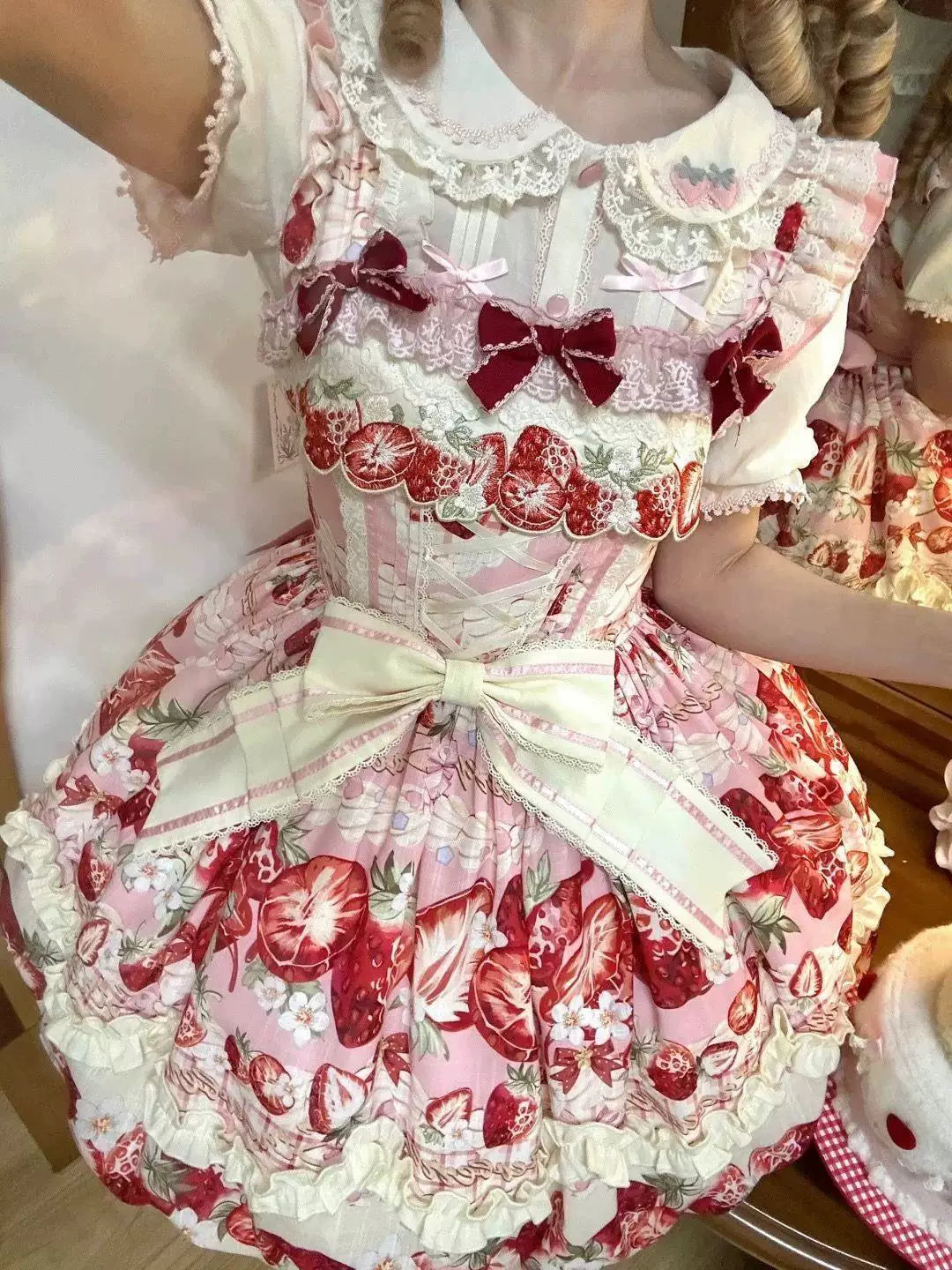 Sweetheart Dream Machine - Sweet Dream Melody - Strawberry Print JSK with Layered Ruffles