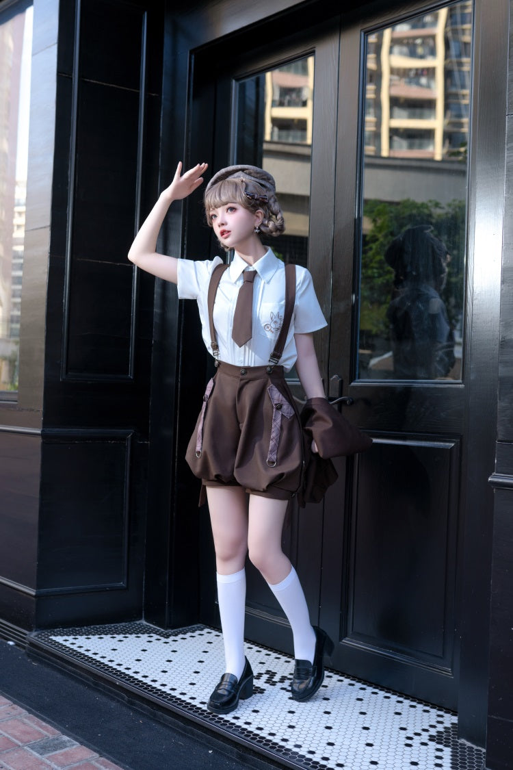 Letters from Unknown Star - Ouji Lolita Brown Short & Shirt Set - Innerwear