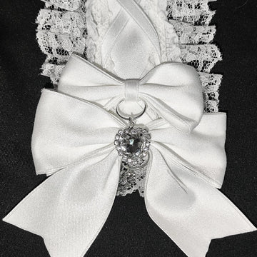 Dokisuru - Matte Heart - Cotton-ribbon headband with a matte rhinestone heart