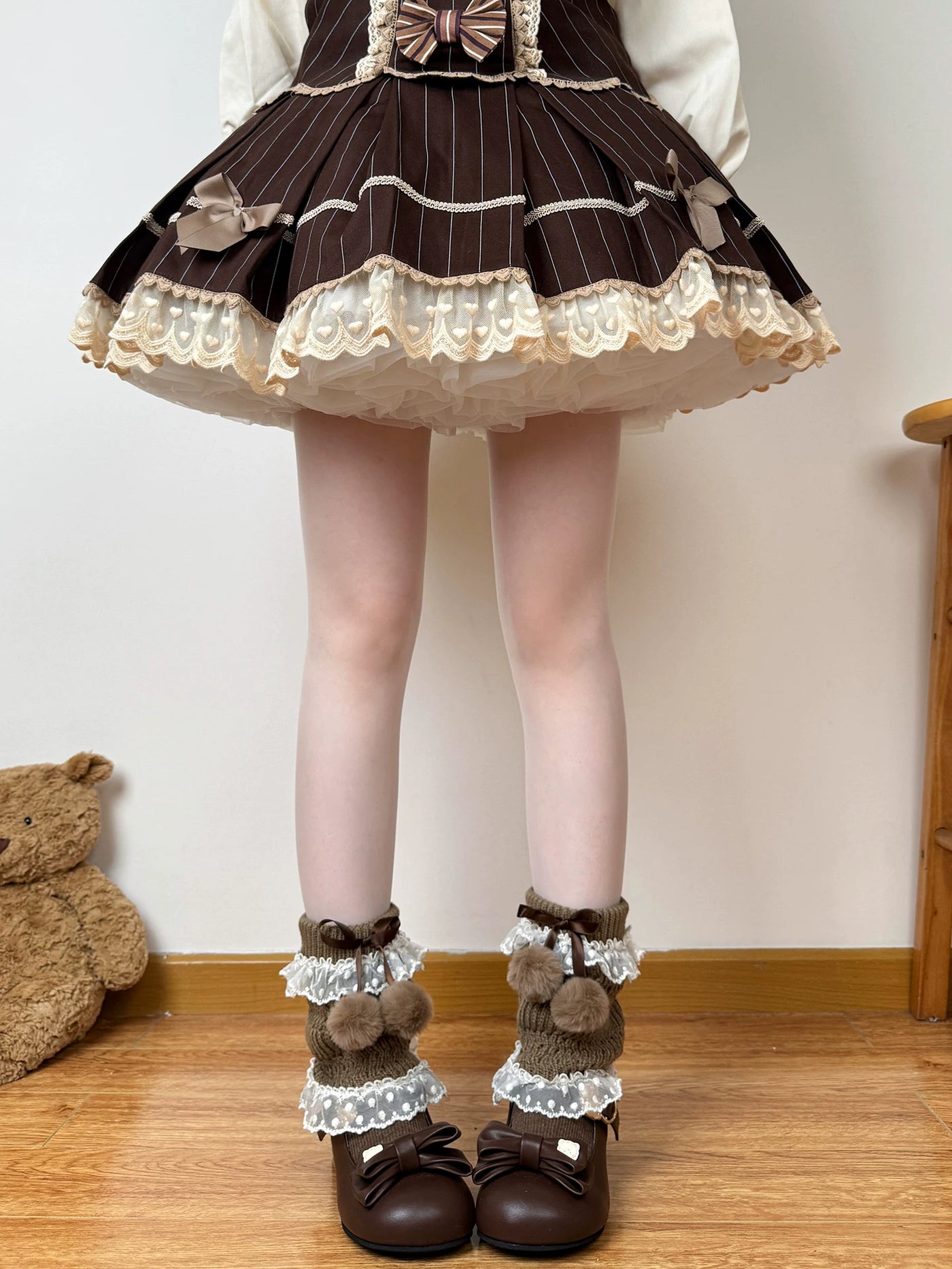 Chubby Bear Tales - Doll Pom-Pom Layers - Mid-Calf Scrunch Socks with Lace Trim