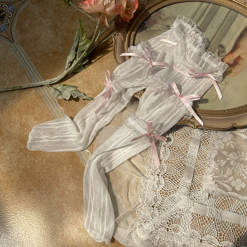 WAGUIR - Sweet Lolita Mid-Calf Socks 3-Layer - Lace Mesh Fairy Thin Socks Socks