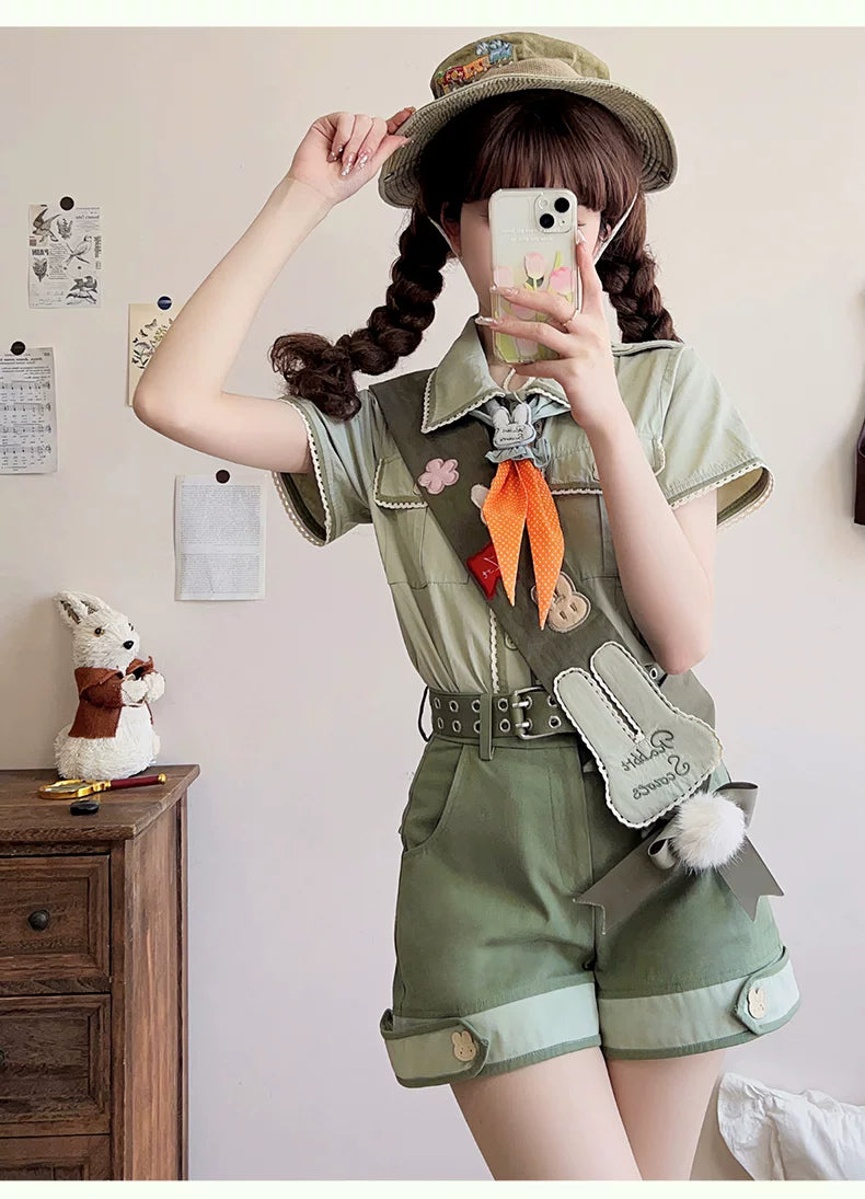 Baozi Pig - Bunny Spring Outing - Bunny Clothing Set with Skirt or Pants Options and Detachable Pom-Poms