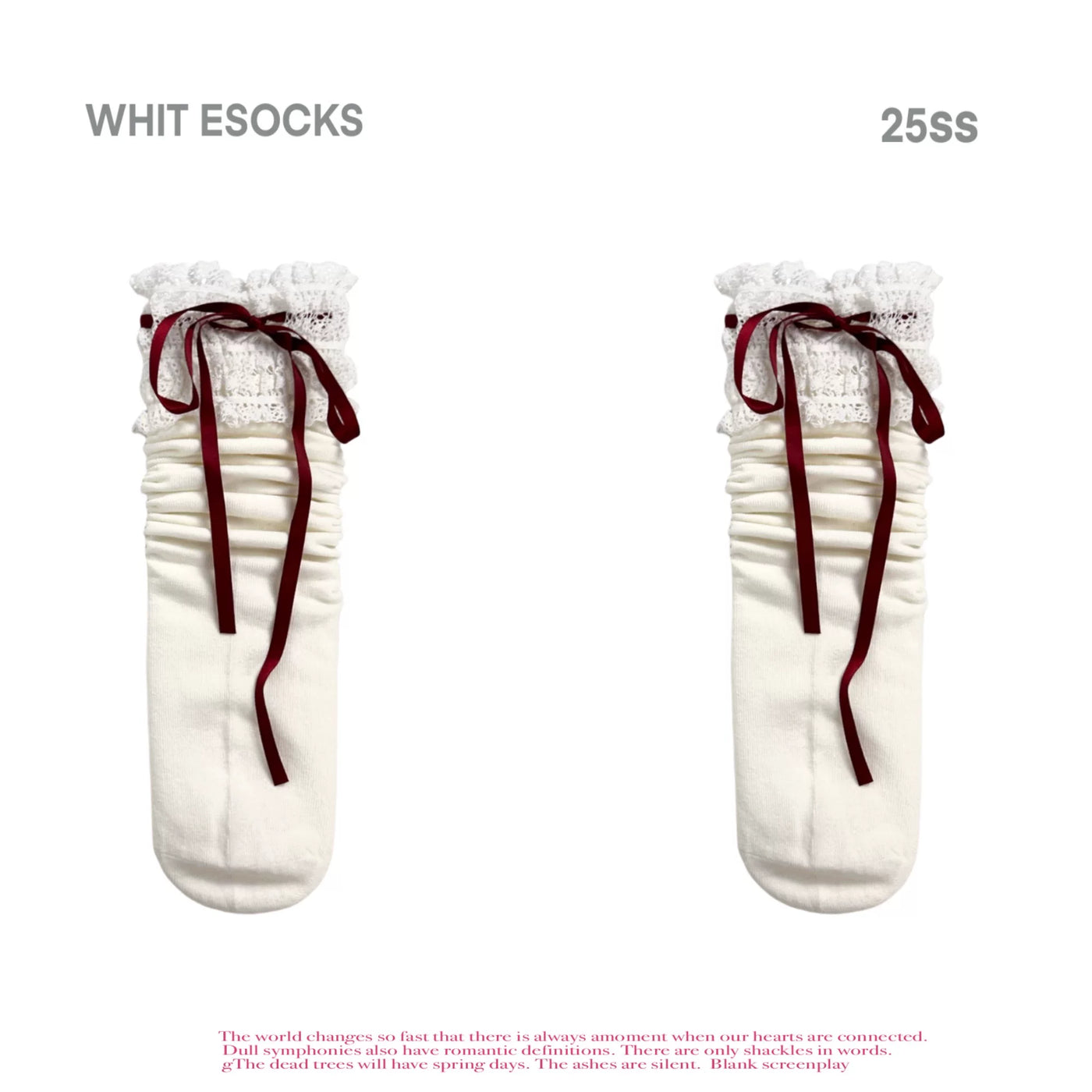 White Socks - Ballet Ribbon Lace - Lace-Trimmed Slouch Socks with Bow Options