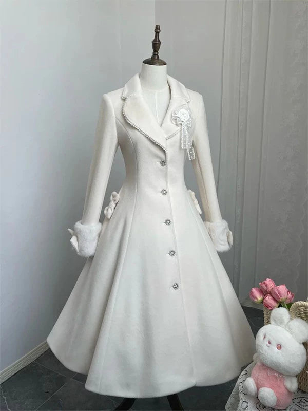 Creamy - Noble Lady - Off-White Lolita Coat with Bow and Button Front