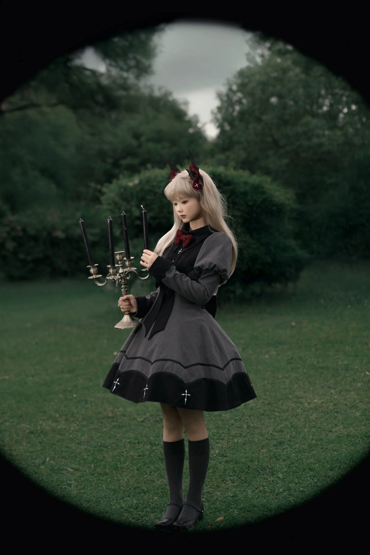 Polaris Lolita - Vampire Princess - Gothic Lolita OP dress with bat designs and Juliet sleeves - product detail 5