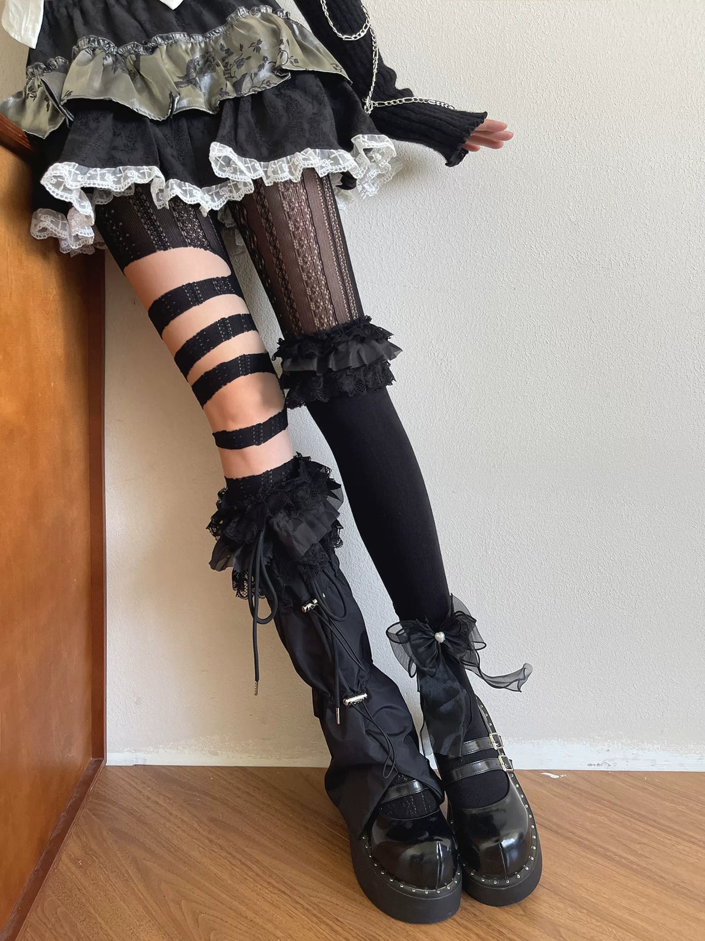 Sock Noble - Layered Gothic - Layering Hosiery with Tulle-Knot Detail