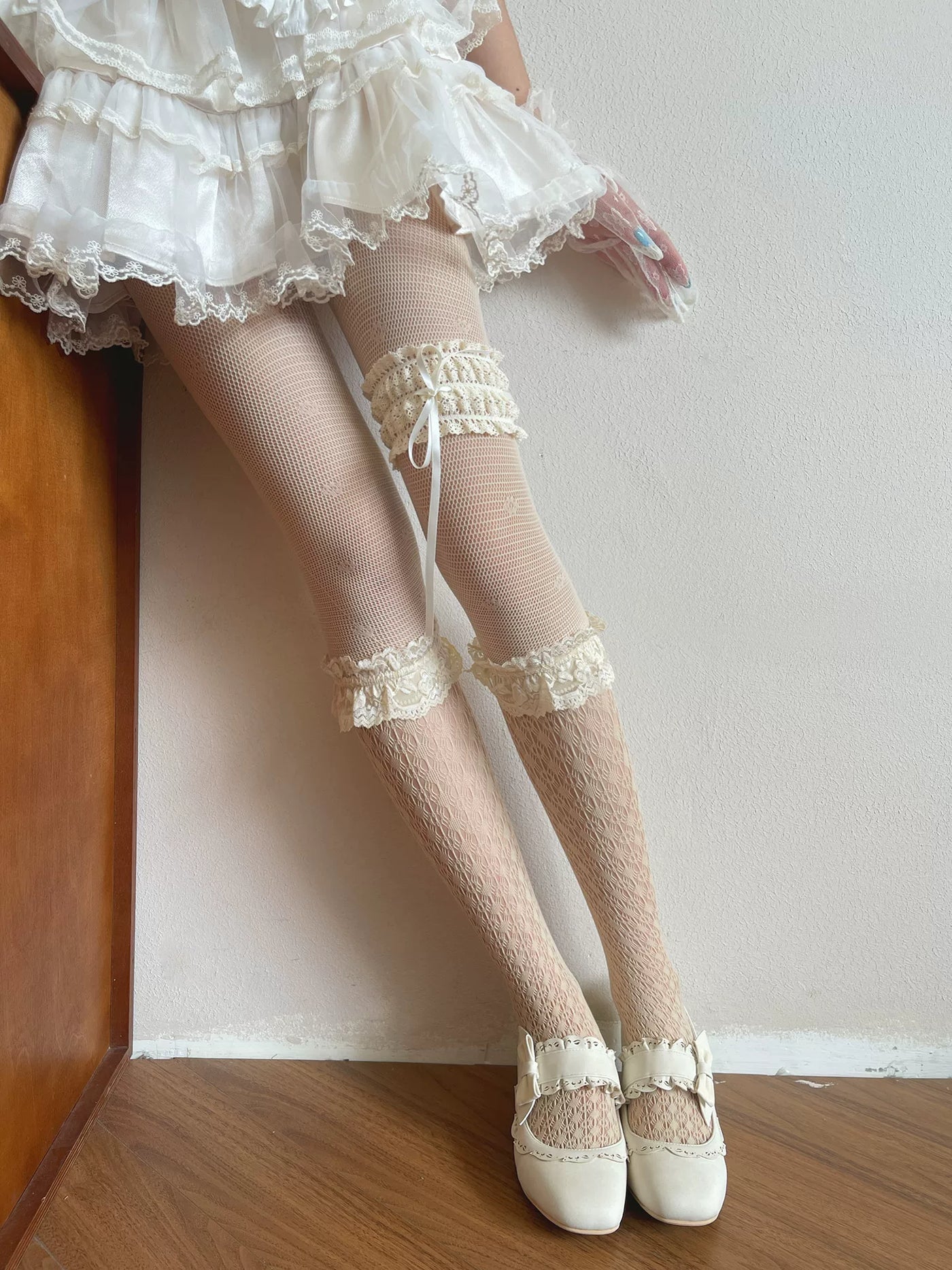 Sock Noble - Cream Puff - Cream-Beige Pantyhose or Thigh Garter with Lace Trim