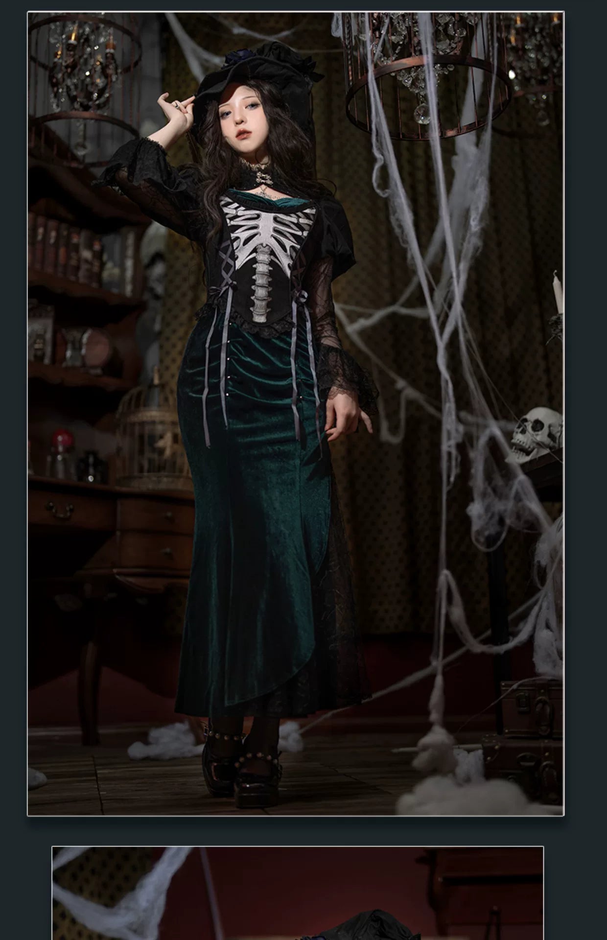 Baozi Pig - Deep Abyss Nightmare - Dark-Green One-Piece Qipao Dress with a Fishtail Hem