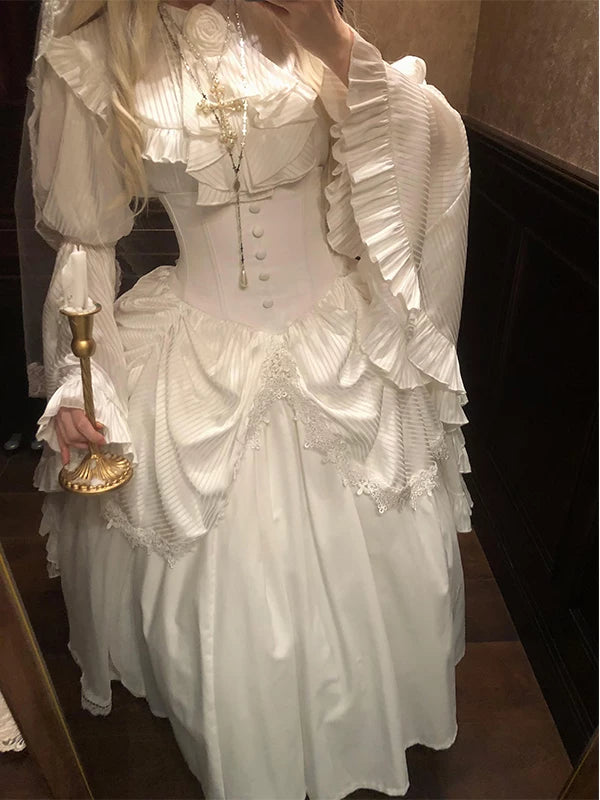 Creamy - Gothic Nun - White Blouse and Long Skirt Set with Princess Sleeves