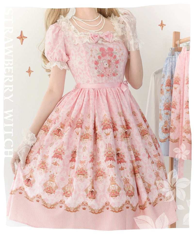 Strawberry Witch - Rose Garden Bunny - Daily Lolita Rose Bunny Printing OP JSK Dress Set