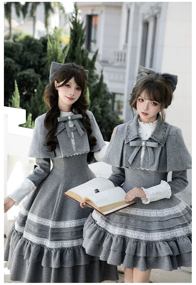 With PUJI - Reminisce - Pile Classic Lolita Dress, Detachable Cape