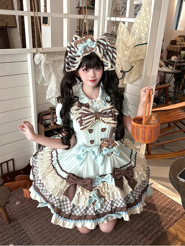 Mint Creamy OP dress set with headwear, bows and lace
