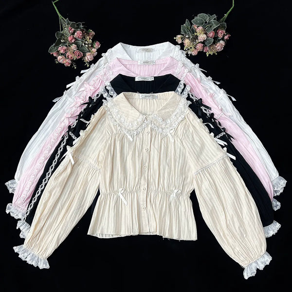 Autumn Hibiscus Cotton Peter Pan Collar Lined Blouse — additional product view