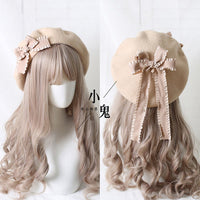 Xiaogui - Sweet Bow Multicolors Lolita Wool - Beret Headwear - M（56-58cm） / beige hat with champagne bows