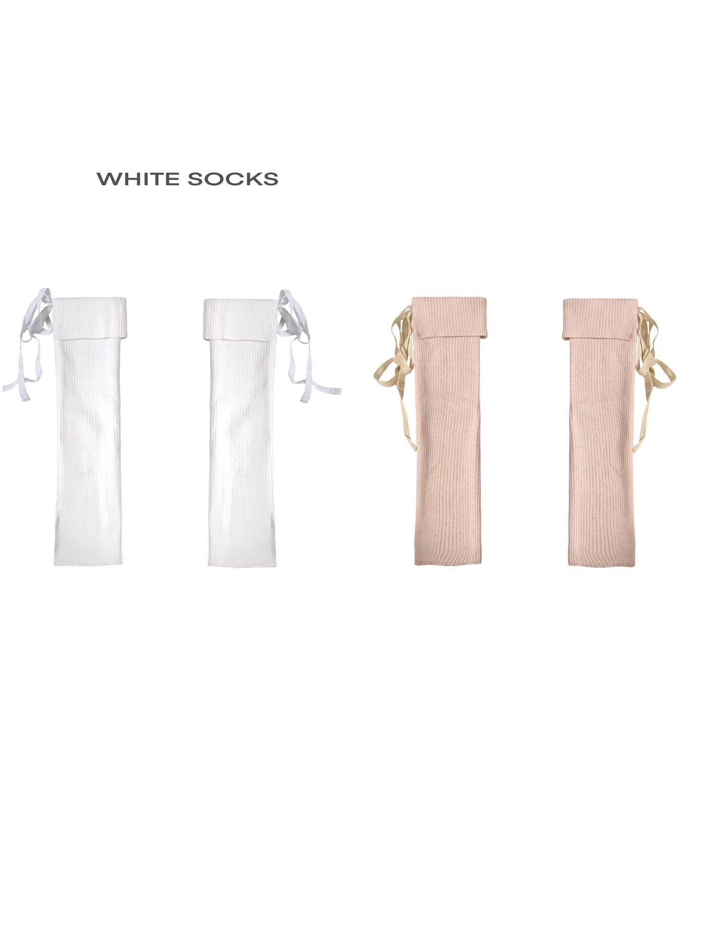 White Socks - Ballet Ribbon - Rib-Knit Calf Socks with Folded Cuffs and Ribbon Ties