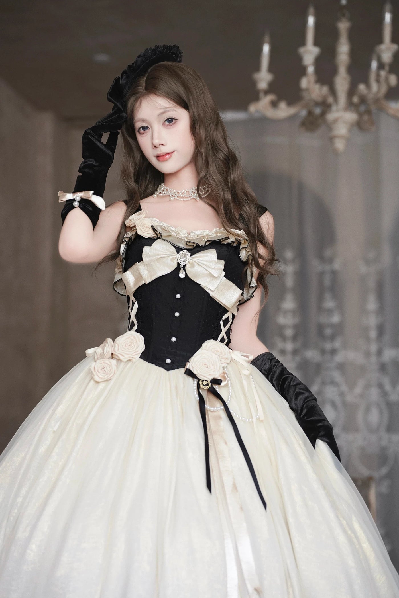 Qianmu - Paris Souvenir - Classic Lolita Corset JSK Dress with 3D Rose Decor