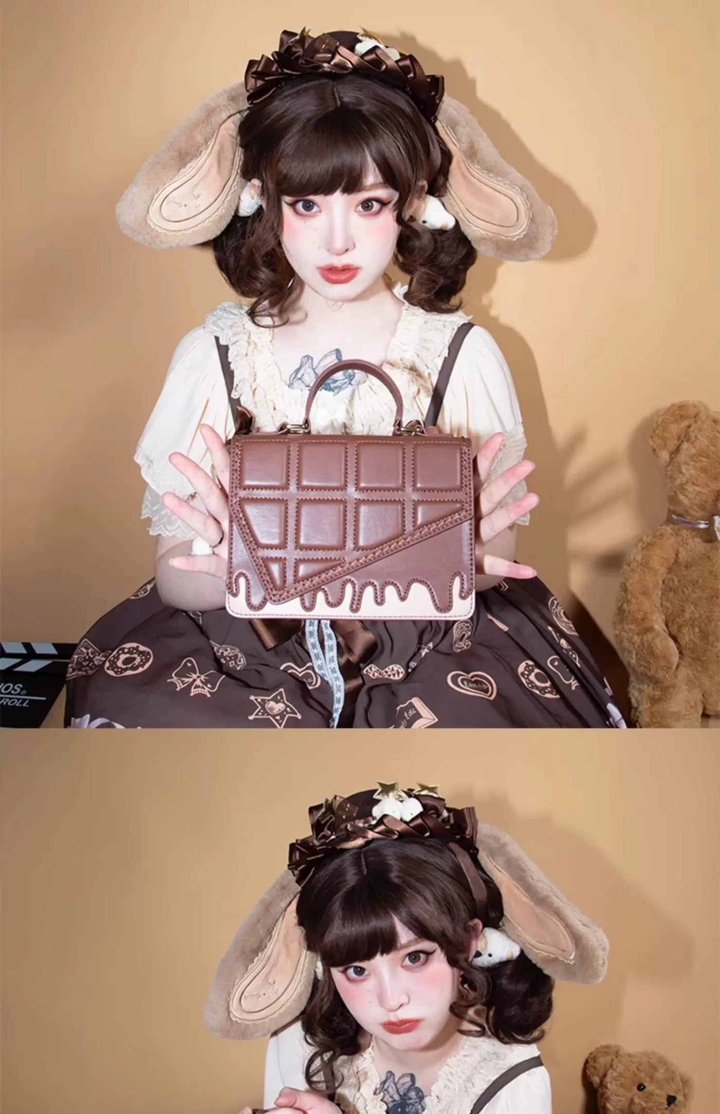 LovelyLota - Sugar Square - Coffee Handbag with Chocolate-Grid Front
